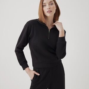 Pact Essential Loopback Terry Quarter Zip Sweatshirt Black Size M Organic Cotton